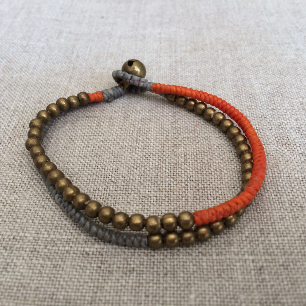 BRACELET PEARLS GOLD, ORANGE AND GREY/BRACELET PERLES OR,ORANGE,GRIS